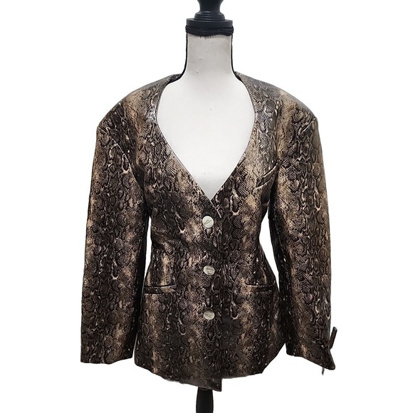 $475 Ganni Women's Brown Snakeskin Print Faux Leather Jacket Size EU 36 - Picture 3 of 8
